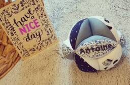 Montessori-style Gripping Ball With Bells in Liberty Adelajda & Panda Pattern - Personalised Your Little One's Name