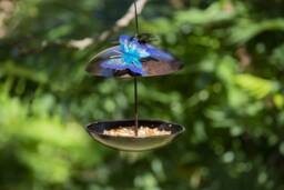 Metal Hanging Birdfeeder With Butterfly Top. Handmade Hanging Bird Feeder. Decorated Garden Feeder, Outdoor - thumbnail 1