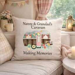 Personalised Caravan Cushion, Nanny & Grandad Gift, Campervan Decor, Holiday Home Making Memories Cushion - thumbnail 3
