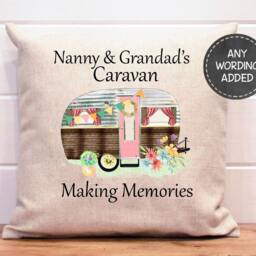 Personalised Caravan Cushion, Nanny & Grandad Gift, Campervan Decor, Holiday Home Making Memories Cushion - thumbnail 2