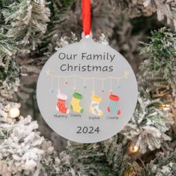 Personalised Family Stocking Frosted Acrylic Bauble Christmas Tree Ornament - thumbnail 1