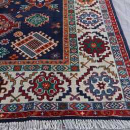 6x9 Navy Blue Afghan Rug, Bidjar Kazak Traditional Geometric Hand Knotted Wool Turkmen Tribal Oriental Bedroom Rug - thumbnail 3