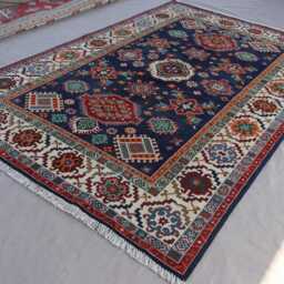 6x9 Navy Blue Afghan Rug, Bidjar Kazak Traditional Geometric Hand Knotted Wool Turkmen Tribal Oriental Bedroom Rug - thumbnail 2