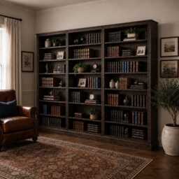 Solid Wood Adjustable Display Shelving Unit, 7Ft X 9Ft Library Bookcase - Pne-79