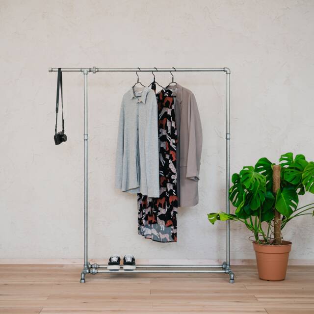 Clothes Rail - Clothes Rail With Shoe Rack Industrial Style Tubular Furniture Silver - image 1