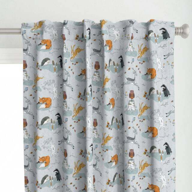 Woodland Curtain Panel - Forest Animal Nursery Kids Childrens Winter Custom Hogs Under Hedges Foxes By Nouveau_Bohemian - image 1