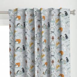 Woodland Curtain Panel - Forest Animal Nursery Kids Childrens Winter Custom Hogs Under Hedges Foxes By Nouveau_Bohemian - thumbnail 1