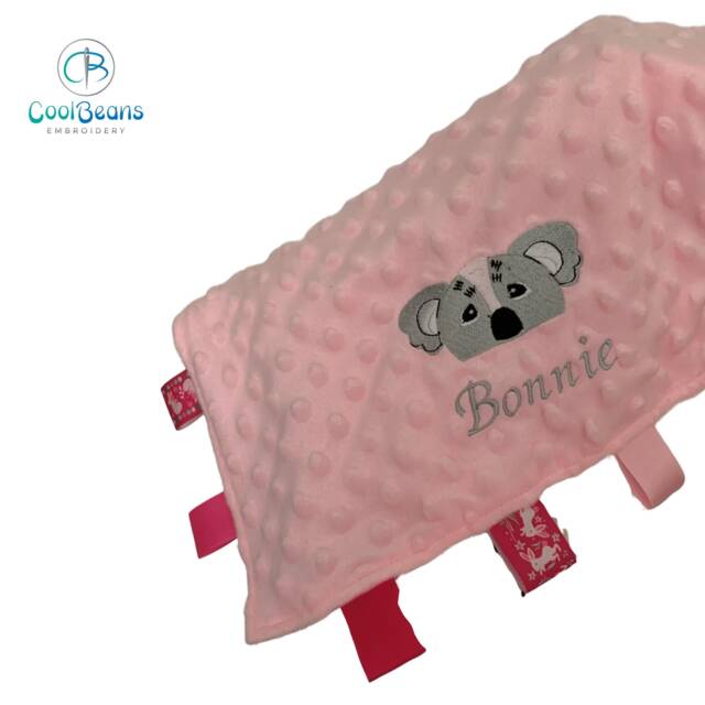 Personalised Baby Taggy Blanket - Embroidered Name & Koala 35cm X Comforter Blanket