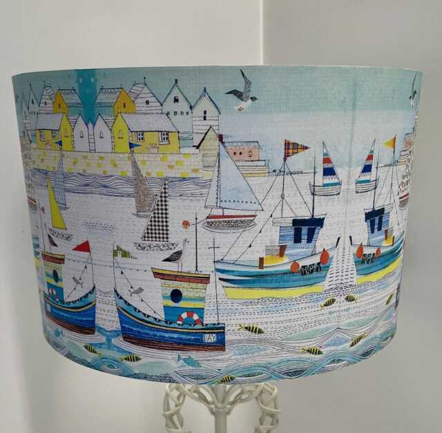 Little Fishing Boats Lampshade Nautical Seaside Blue Red Yellow Fatta Da Mamma - image 1