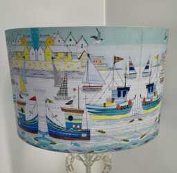 Little Fishing Boats Lampshade Nautical Seaside Blue Red Yellow Fatta Da Mamma - thumbnail 1