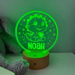 Personalised Dinosaur Night Light - Custom Name Nursery Lamp Kids Led Colour Changing Baby Room Decor - thumbnail 3