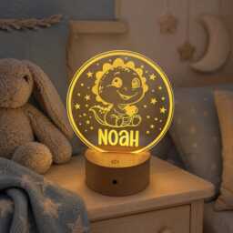 Personalised Dinosaur Night Light - Custom Name Nursery Lamp Kids Led Colour Changing Baby Room Decor - thumbnail 1