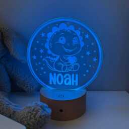 Personalised Dinosaur Night Light - Custom Name Nursery Lamp Kids Led Colour Changing Baby Room Decor - thumbnail 4