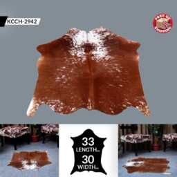 Natural Small Brown & White Cowhide - Hair-On Leather Rug For Modern Spaces - 33x30 Inches - thumbnail 2