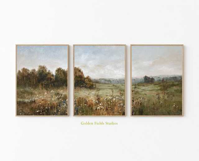 Wildflower Meadow Poster Set Of 3 Soft Landscape Wall Art - image 1