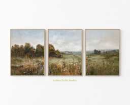 Wildflower Meadow Poster Set Of 3 Soft Landscape Wall Art - thumbnail 1