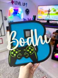 Wooden Gaming Controller Initial/Letter Name Plaque Sign Boys Girls Door Bedroom Wall Decor Accessories - thumbnail 1