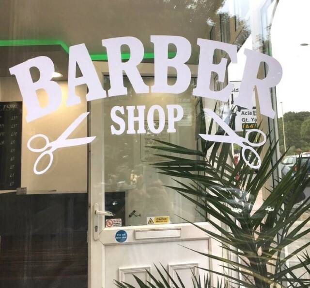 Barber Shop Decor Wall Art Decal Window Door Vinyl Graphic Sticker Salon Hairdressers Advertising Sign Barbers Mens