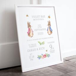 New Baby, Personalised Flopsy Bunny & Peter Rabbit Nursery Print, Beatrix Potter Birth Details, Baby Gift, Gift - thumbnail 2