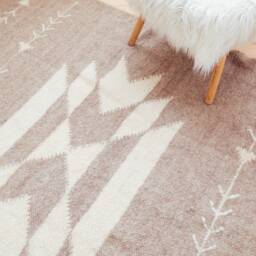 Neutral Beige Aztec Rug With White Pattern 5x7, Large Wool Area Rug, Natural Colored Cozy Tribal Rug For Living Room, Taupe Carpet - thumbnail 2