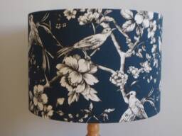 Blue Bird Lampshade Dark Flowers Plant Song Birds Lamp Shade Fabric Cotton Handmade Drum Ceiling Pendant Or Table Floor - Various Sizes - thumbnail 1