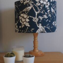 Blue Bird Lampshade Dark Flowers Plant Song Birds Lamp Shade Fabric Cotton Handmade Drum Ceiling Pendant Or Table Floor - Various Sizes - thumbnail 2