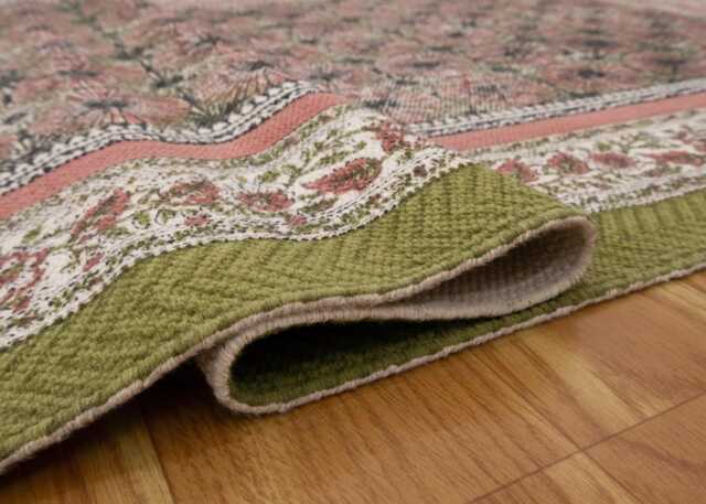 Handmade Green/Peach Floral Rug Block Printed Cotton Area Bedroom Rug Large Hallway Stair Runner 9x12 4x20 12x12 Feet - image 1