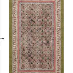 Handmade Green/Peach Floral Rug Block Printed Cotton Area Bedroom Rug Large Hallway Stair Runner 9x12 4x20 12x12 Feet - thumbnail 2