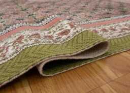 Handmade Green/Peach Floral Rug Block Printed Cotton Area Bedroom Rug Large Hallway Stair Runner 9x12 4x20 12x12 Feet - thumbnail 1