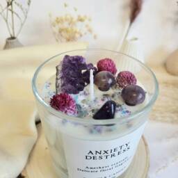 Anxiety Relaxation Destress Chakra Candle Quartz Wicca Magik Amethyst Crystal - thumbnail 2
