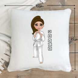 Personalized Karate Girl Pillow Martial Arts Gift, Custom Fighting Childrens Judo Cushion, Belt Colour - thumbnail 2