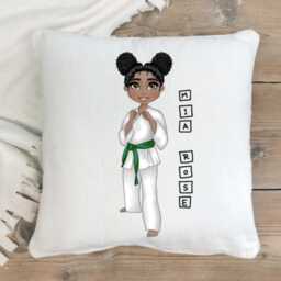 Personalized Karate Girl Pillow Martial Arts Gift, Custom Fighting Childrens Judo Cushion, Belt Colour - thumbnail 3