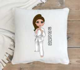 Personalized Karate Girl Pillow Martial Arts Gift, Custom Fighting Childrens Judo Cushion, Belt Colour - thumbnail 1