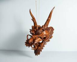 Chinese Dragon Head Statue, Hanging Sculpture, Wall Art, Wooden Dragon, Feng Shui, Handmade, Lucky Symbol, Front Door Decor, Gift For Father - thumbnail 1