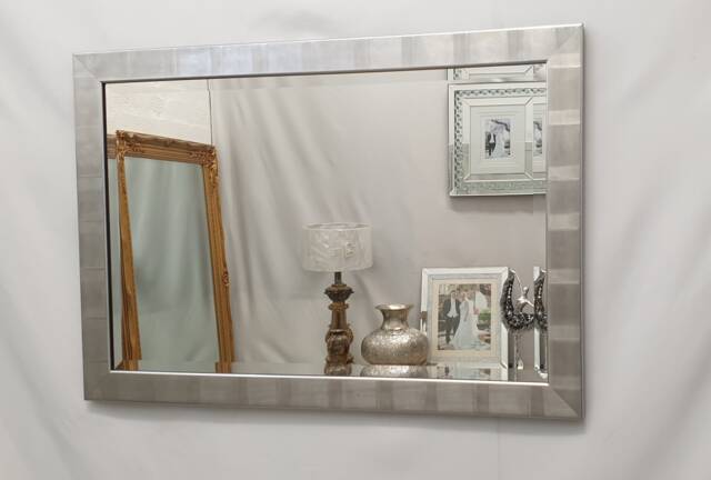 Manhattan Silver Metallic Finish Wood Frame Wall Mirror Bevelled Glass Rectangular Modern Home Interior Decor 106x76cm Clearance - image 1