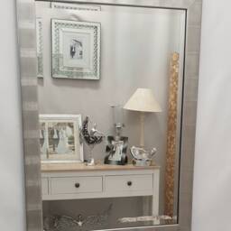 Manhattan Silver Metallic Finish Wood Frame Wall Mirror Bevelled Glass Rectangular Modern Home Interior Decor 106x76cm Clearance - thumbnail 2