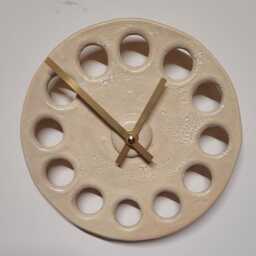 Round Cream Glazed Stoneware Ceramic Minimalist Wall Clock 20 cm Diam Quartz Battery Movement - thumbnail 2