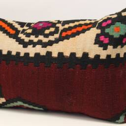 Turkish Kilim Lumbar Pillow Cover, Handmade Wool Ethnic Cushion - 16x24 Inch - thumbnail 3