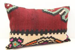 Turkish Kilim Lumbar Pillow Cover, Handmade Wool Ethnic Cushion - 16x24 Inch