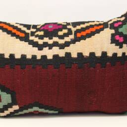 Turkish Kilim Lumbar Pillow Cover, Handmade Wool Ethnic Cushion - 16x24 Inch - thumbnail 2