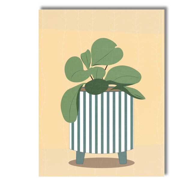 Minimalist Green Houseplant in Striped Planter Scandinavian Botanical Canvas Wall Art Print Decor Picture Ready To Hang - image 1
