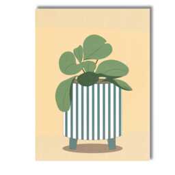 Minimalist Green Houseplant in Striped Planter Scandinavian Botanical Canvas Wall Art Print Decor Picture Ready To Hang - thumbnail 1