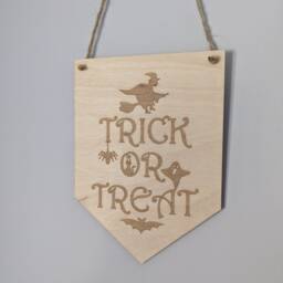 Trick Or Treat Sign - Halloween Wall Decoration Decor Decorations Wooden - thumbnail 2