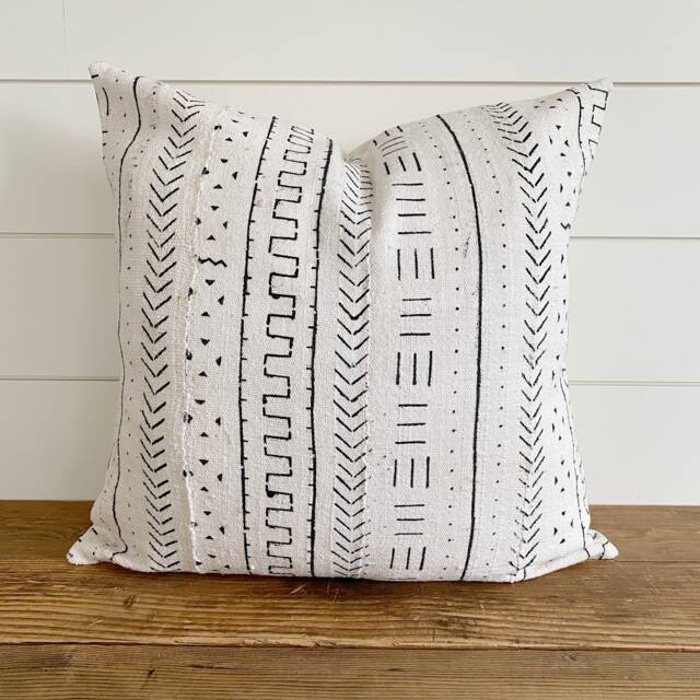 Emelia -- Authentic African Mud Cloth Pillow Cover ??? Neutral Mudcloth Lumbar - image 1
