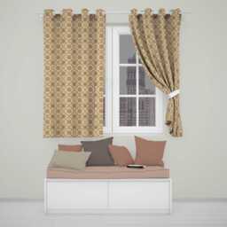 Elegant Orange Beige Star Tile Geometric Seamless Pattern Readymade Eyelet Ring Top Thermal 100% Blackout Curtains