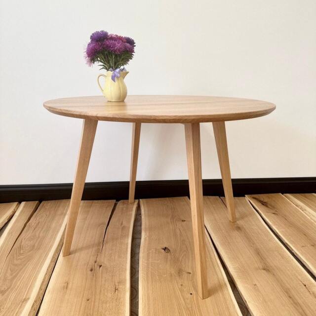 Round Wooden Kitchen Table, White Oak Small Accent Mid Century Solid Wood A Large Circle Dining Table - image 1
