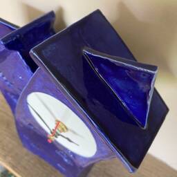 Handmade Ceramic Double Clock Royal Blue Glaze Tabletop Decor - thumbnail 3