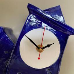 Handmade Ceramic Double Clock Royal Blue Glaze Tabletop Decor - thumbnail 2