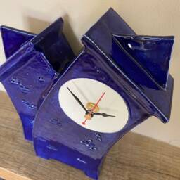 Handmade Ceramic Double Clock Royal Blue Glaze Tabletop Decor - thumbnail 4