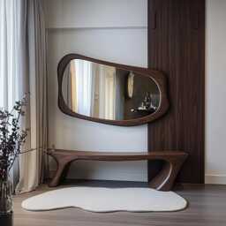 Asymmetric Solid Wood Mirror - Organic Wall Frame Rustic Bathroom & Living Room Decor Walnut - thumbnail 3
